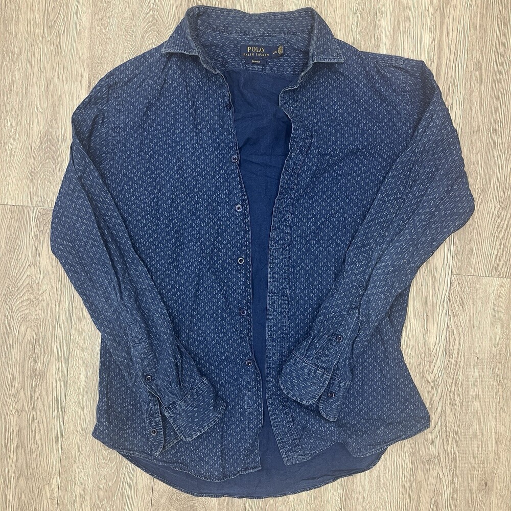 Pattern Polo Ralph Lauren Slim Fit Men’s Button Up Dress Shirt Blue Label Ylw L
